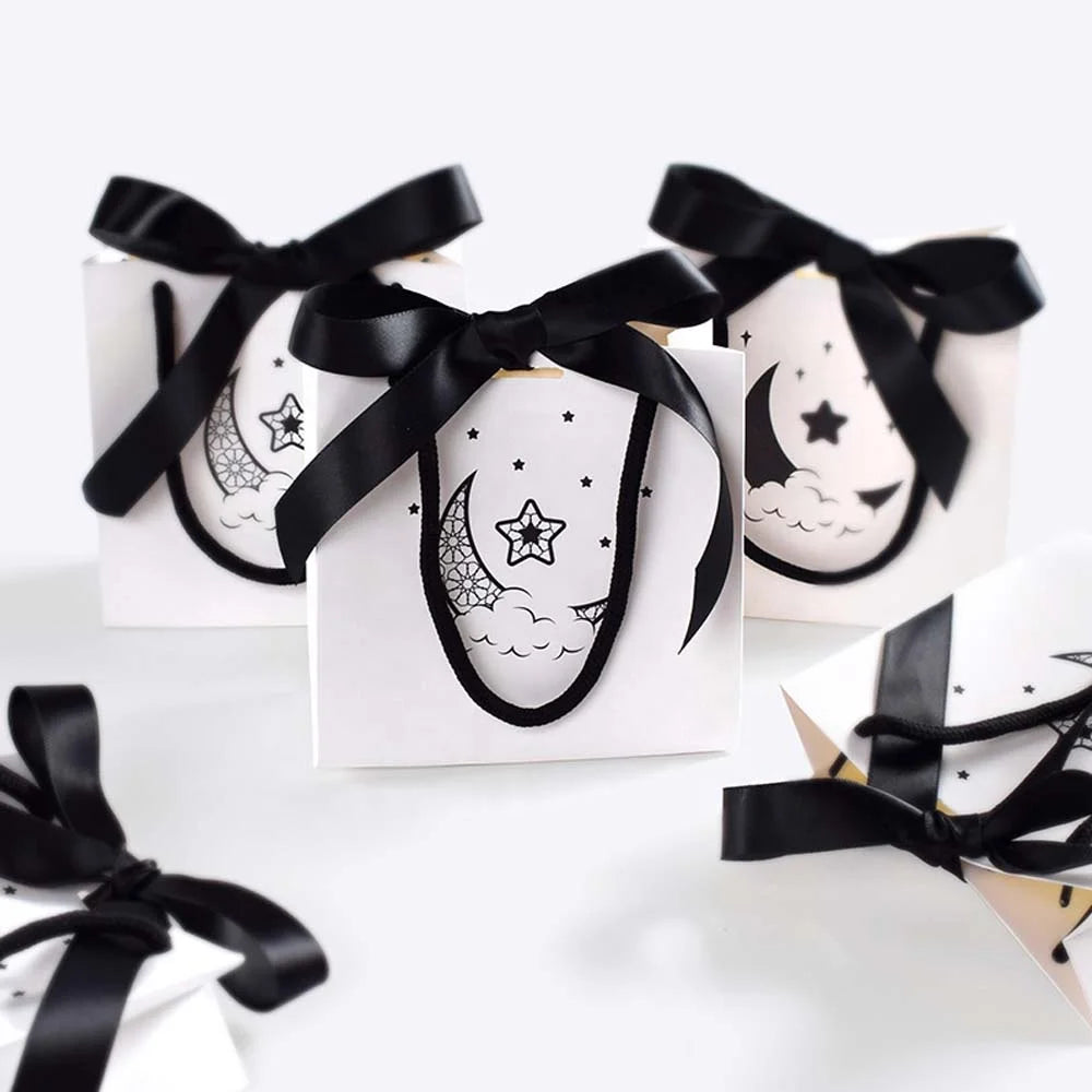 Moon Star Ribbon Paper Gift Favor Candy Bag Handle Bags for Eid Ramadan Festive Party Decor Package