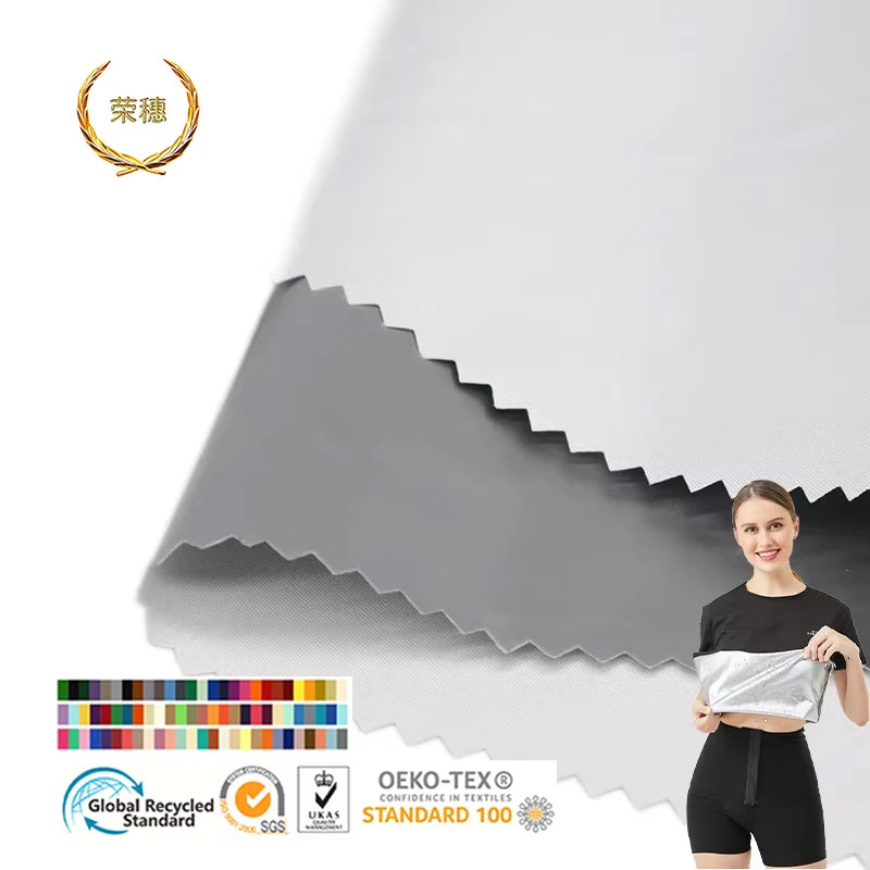 Customization Woven Fabric Laminate PU Silver Film Waterproof Polyester Elastic Shape Slimming Sauna Suit Fabric