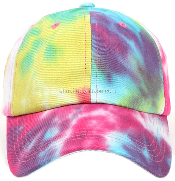 New Fashion Soft Multi Color Tie Dye Hat Customize logo Dad Hat Colourful rainbow Color Dyed Baseball Cap