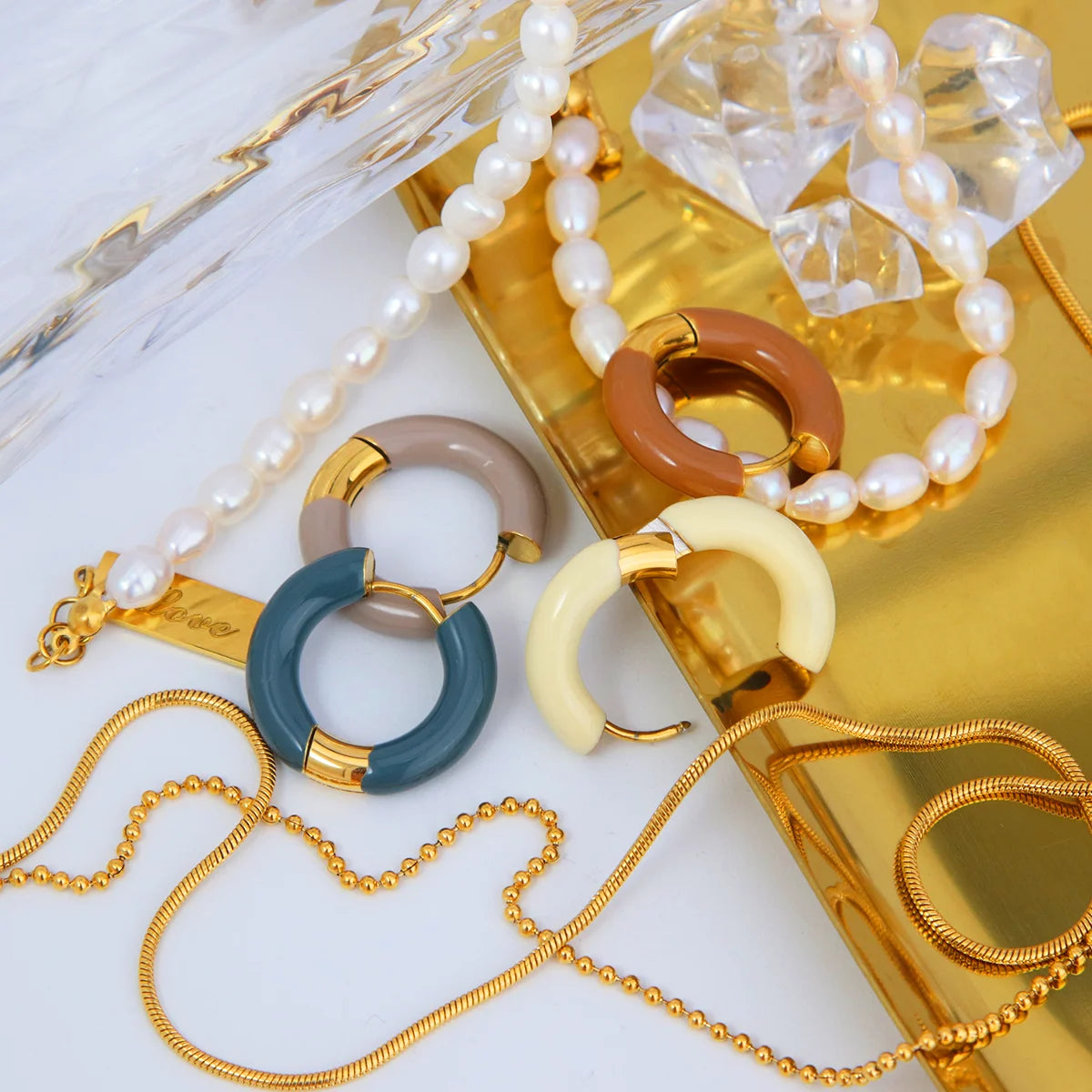 Chris April 316L Stainless Steel French Style Chunky Enamel Gold Hoop Earrings Tarnish Free