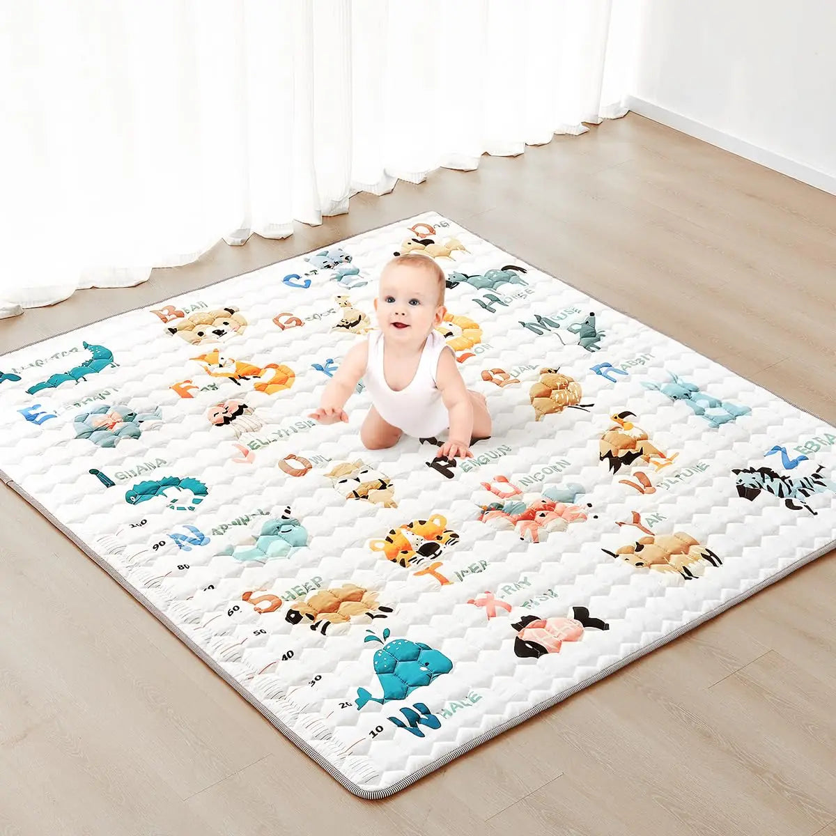 Soft Non-Toxic Cotton Play Mats for Infants Giraffe Bear Fox Elephant Educational Toy Waterproof Foam Padded Baby Carpet