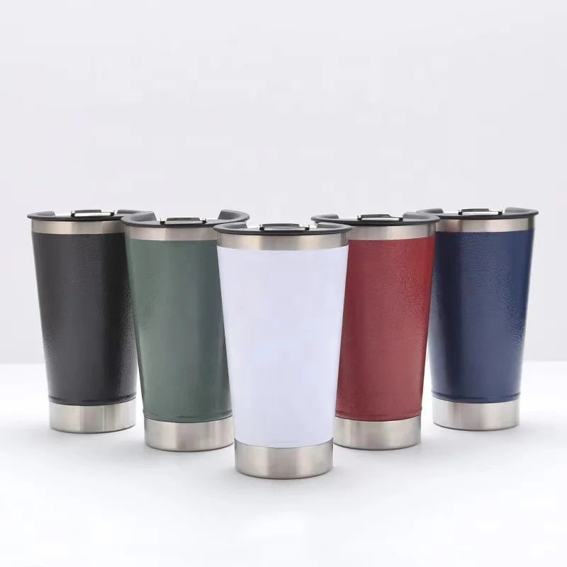 Party 16Oz Reusable Red Cups Stainless Steel Glass Red Freezer Double Wall Metal Wine Draft Beer Cups Tumblers With Lid