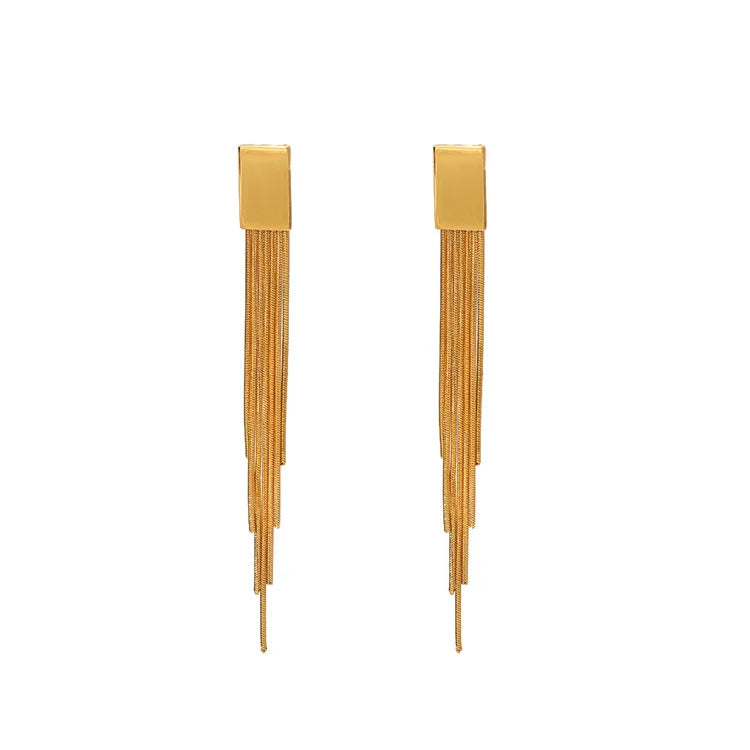 Hot Selling Products Stainless Steel Earring 18k Gold Plated Long Tassels Stud Earring