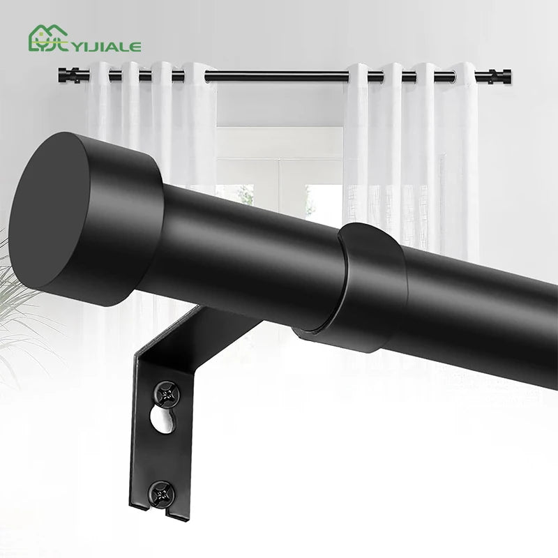 YIJIALE Home Hot Sales Fashions 48-84 Inch 1" Black Window Drapery Contemporary Cap Finial Single Curtain Rod