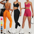 4pcs Women's Sportswear Open Back Fitness Bra Hip Lift Leggings High Waist Shorts Slim Fit Workout Sets for Women Basic Vest