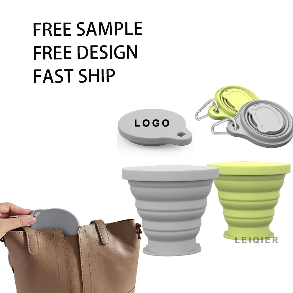 Custom Logo Foldable Silicone Travel Mugs Leak Proof Portable for Camping Hiking Picnic-Dishwasher & Microwave Safe