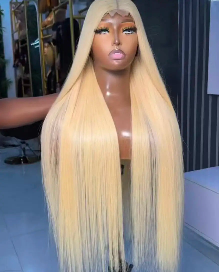 180% 30 Inch 613 HD Lace Frontal Wig Blonde Straight Brazilian Hair Pre-Plucked 13x4 Lace Front Raw Material White Color Women