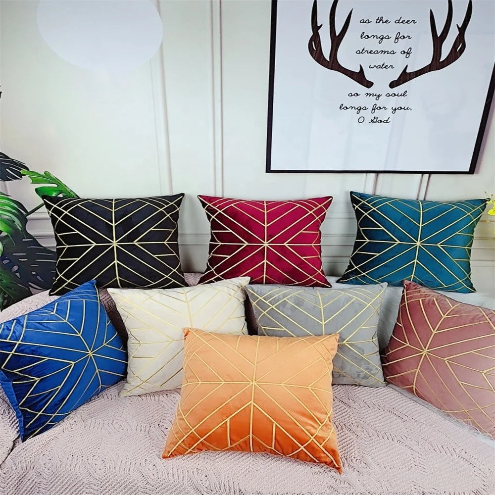 Hot Sale Nordic Ins Style Geometric Embroidered Polyester Pillow Cover Dutch Velvet Living Room Sofa Cushion Cover
