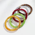 Stylish Marbled Resin Bangle Bracelet Color Fine Brass Spacer Bamboo Bead Acrylic Tube Beads Bracelet 3 Pieces/set for Women