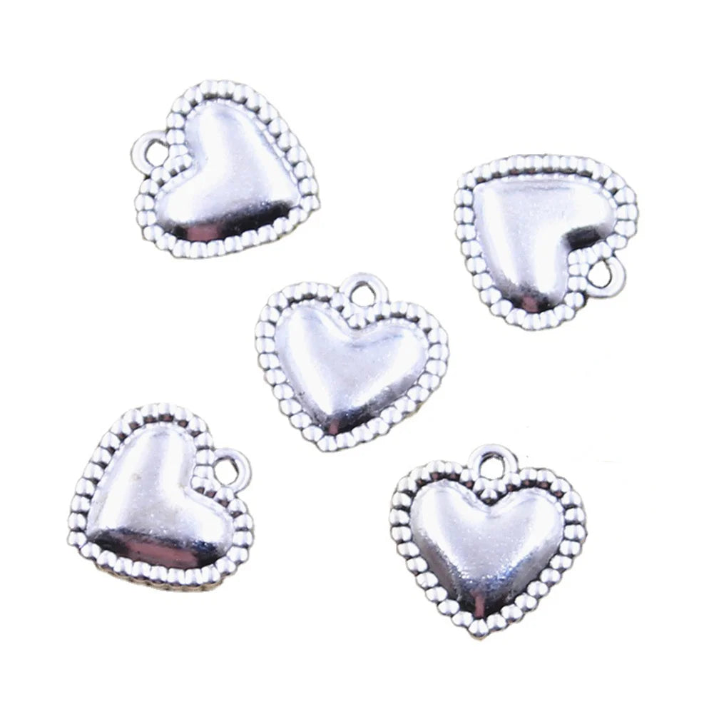 Charms 3D Heart 15x15mm Tibetan Silver Color Pendants Antique Jewelry Making DIY Handmade Craft