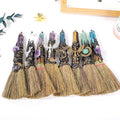 Wholesale Crystal Crafts Natural Healing Stone Point Woven Ornaments Amethyst Flower Witch Magic Brooms Souvenirs