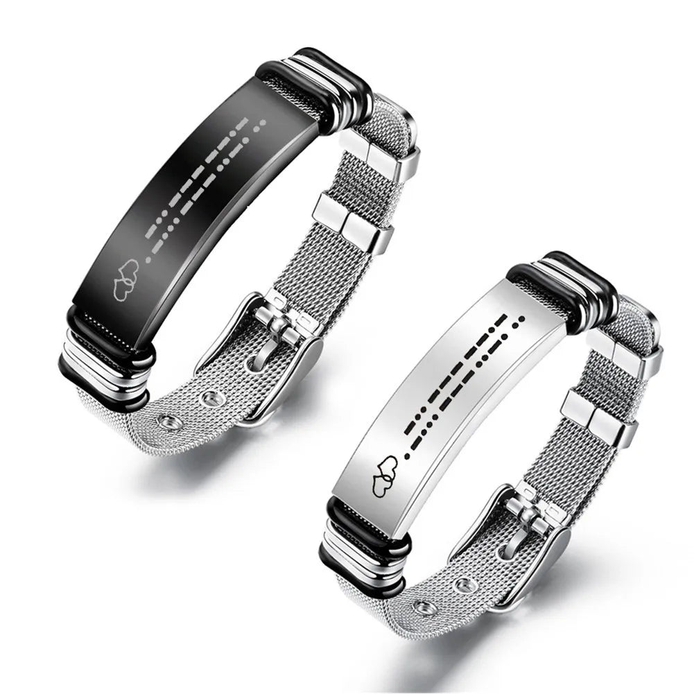 Men's Titanium Stainless Steel Personalized Wristband Silicone Engraving Armband for Boy Bracelet Morse Code Couple Watchband