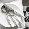 INS Modern Elegant Silver White Pearl Handle Flatware Wedding Stainless Steel Cutlery Set With Ceramic Pearl Handle