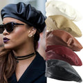 2025 New Elegant Solid Beret - Classic PU Leather French Artist Hat for Summer Outdoor Casual Daily Wear