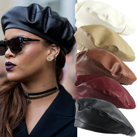 2025 New Elegant Solid Beret - Classic PU Leather French Artist Hat for Summer Outdoor Casual Daily Wear