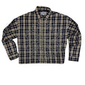Custom Plaid Cotton Men Long Sleeve Boxy Fit Cropped Rhinestone Flannel