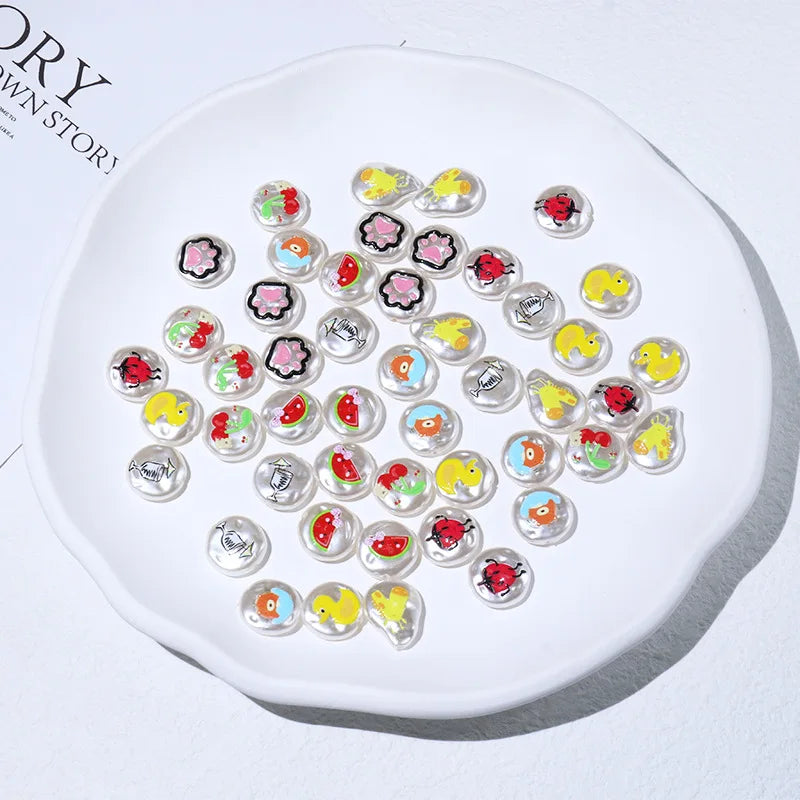 16*16mm Round Flat Loose Beads for Earring  Jewelry Decoration Painted Imitation ABS Plastic Pearl Beads