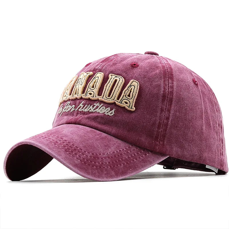 Canada Letters Baseball Caps Embroidery Washed Cotton Snapback for Men Women Vintage Outdoor Sports Dad Visor Hats