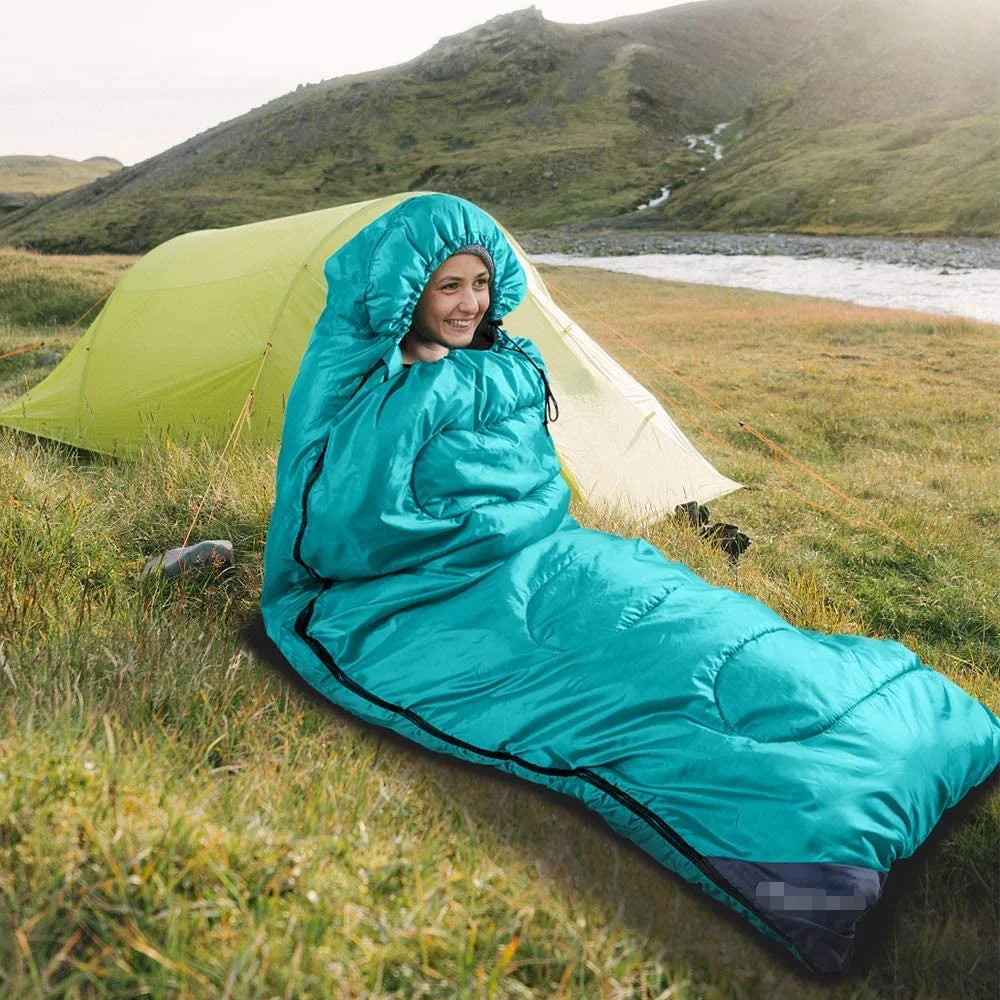 WOQI Outdoor Gear Camping Adult Sleeping Bag with Compression Sack Comfort for 3 Seasons