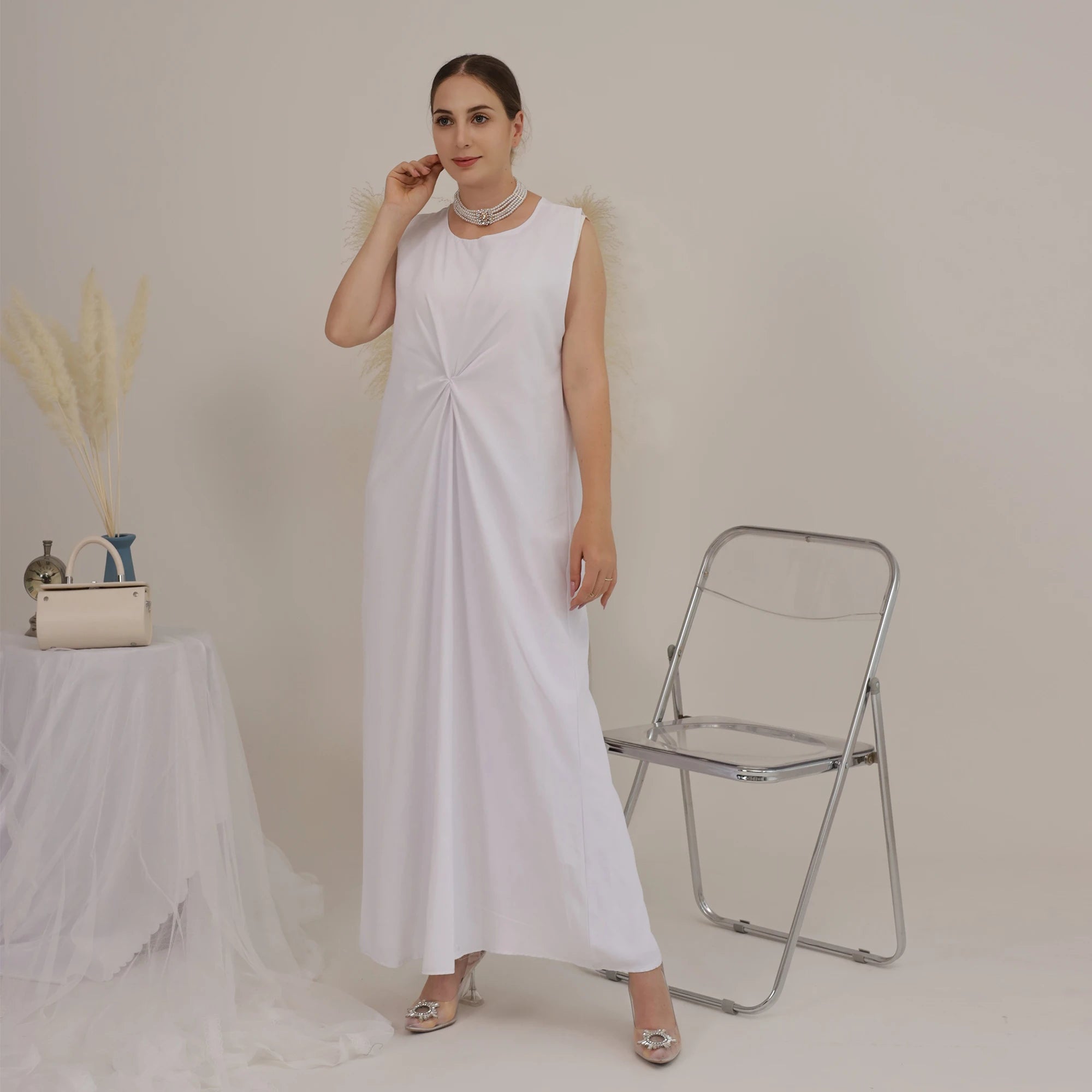 Loriya Women Dresses Islamic Clothing Inner Dress With a Twist in Front Match Stylish Open Abaya Wholesale Sleeveless Slip Dress