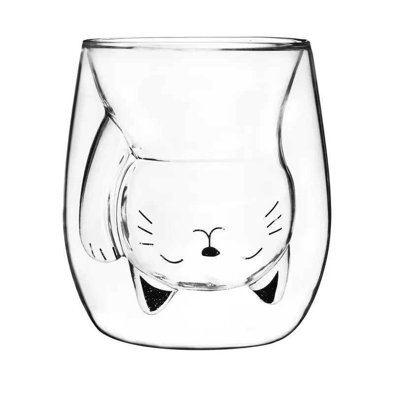Wholesale 250ML Creative Little Cat Shape Double Layer Borosilicate Glass With Wall Tea Glass Cup Without Handle Coffee Mug