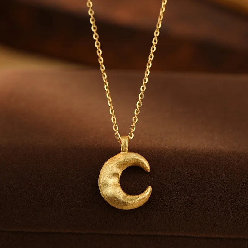 925 Sterling Silver Frosted Texture Moon Pendant Necklace for Women Gold Plated 925 Silver Collarbone Chain Necklace Jewelry