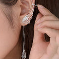 Tassel Angel Wing Earrings: Long-length Earrings with Delicate Micro-set Rhinestones Clip-on Design Stylish Ear Accessories