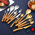 7pc Real Natural Bamboo Handle Flatware Handmade Cutlery Set with  Fork and Spoon Kitchen Utensils Cutlery Spoon and Fork Set
