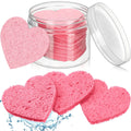 60 Pieces Heart Shape Facial Sponges Compressed Face Sponge Pads Aluminum Ferrule Washable for Ladies Makeup Cleansing