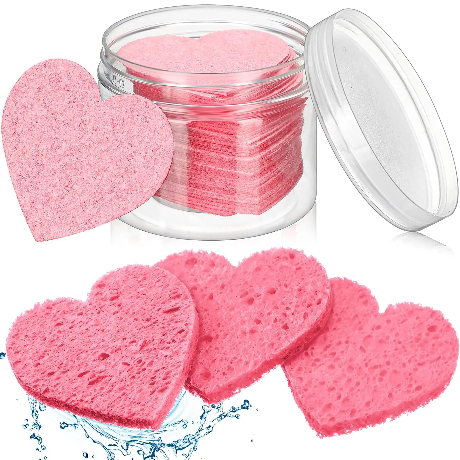 60 Pieces Heart Shape Facial Sponges Compressed Face Sponge Pads Aluminum Ferrule Washable for Ladies Makeup Cleansing