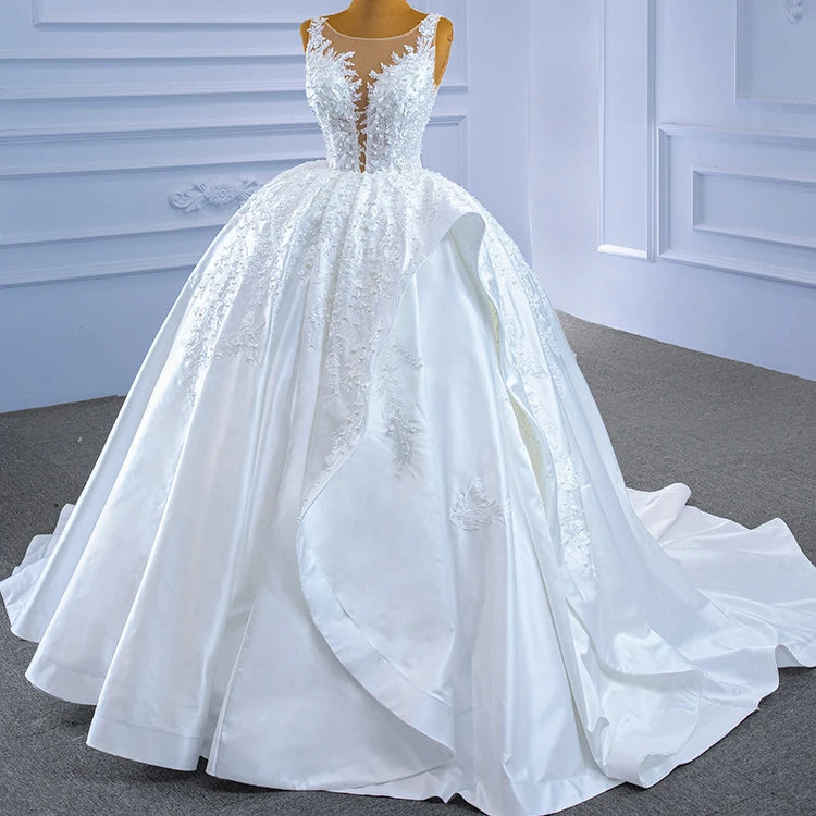 S0080H New Bride High-quality Satin Temperament Embroidery Beads Decoration Noble fairy Wedding Dress