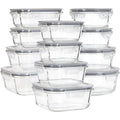Glass Food Storage Containers with Lids 24 Piece Meal Prep Containers Airtight Glass Bento Boxes(12 Lids & 12 Containers)