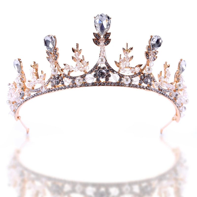Korean Pearls Rhinestones Wheat Ears Bridal Wedding Crown Headdress Princess Crown Hollowed Crystal Alloy Tiaras