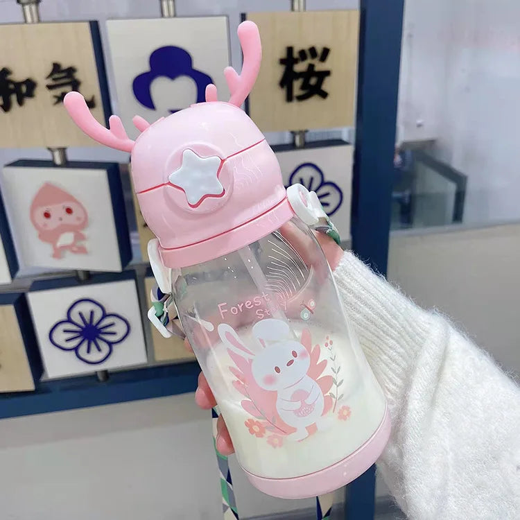 Wholesale Cute Plastic Straw Drinkware Bounce Lid Minimalist Gym Kids' Travel Sport Bottle Kids for Children Kids Gym Use