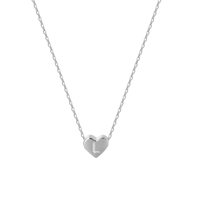 Simple Jewelry 26 Initial Letter Alphabet Pendant Solid Silver 925 Sterling Silver Heart Necklace