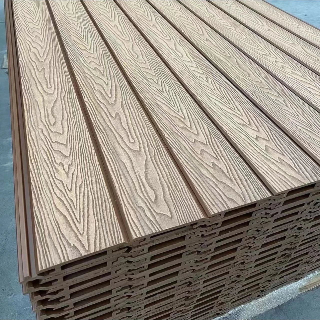 External Wood Plastic Composite Wall Siding Easy Installation 3d Embossed Wpc Slatted Cladding Panel for House Building