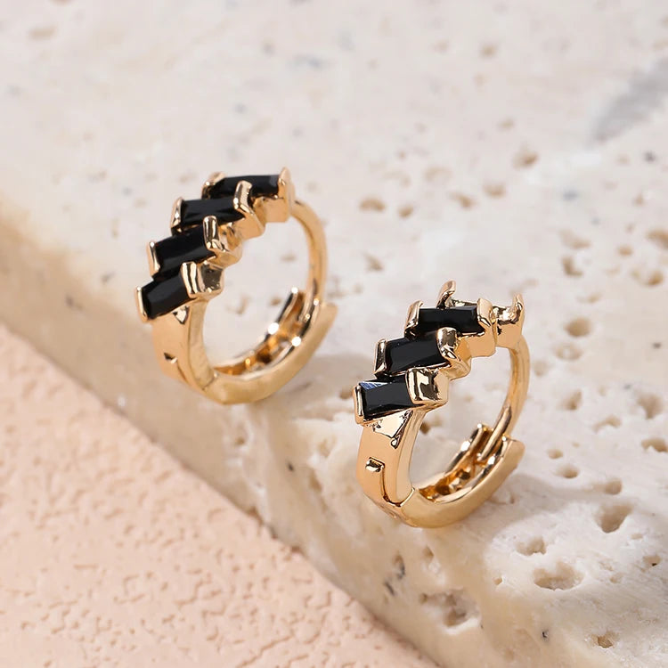 Chunky Statement 18K Gold Plated Huggie Earrings Baguette Zircon Diamond Round Hoop Earrings Hypoallergenic
