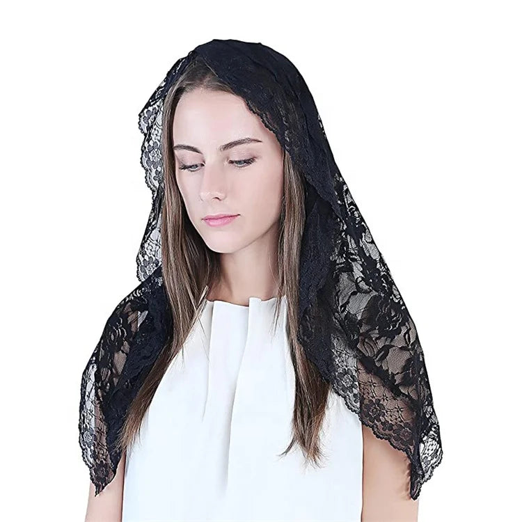 White Bridal Lace Mantilla Veil Muslim Church Short Shawl Veil Mantilla Veil for Catholic Church