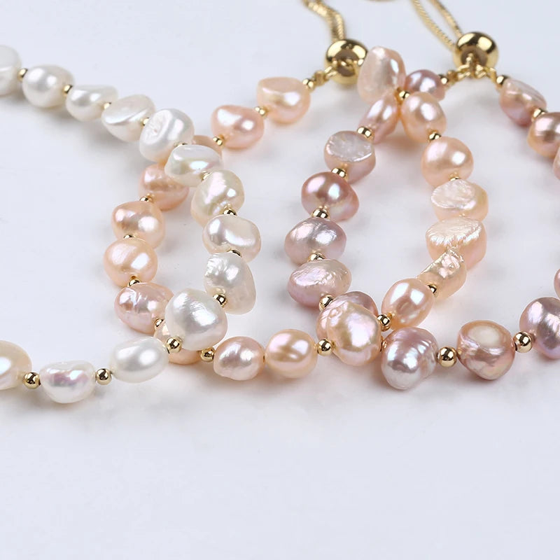 Wholesale Luxury Baroque Shape Natural Freshwater Pearl Bracelet for Girls Jewelry
