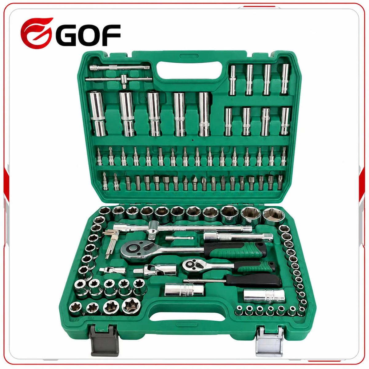 108-Piece CR-V Mechanics Tools Kit Ratchet Wrench Socket Set Hard Case Metric 1/4 1/2 Drive Industrial Grade GOF Brand Home MegaBDM