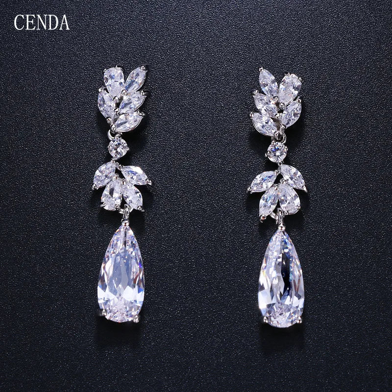 Cenda Crystal Bride Wedding Trendy Drop Earrings for Women Large Teardrop Dangle Zircon Gift Party Prom Luxury Jewelry