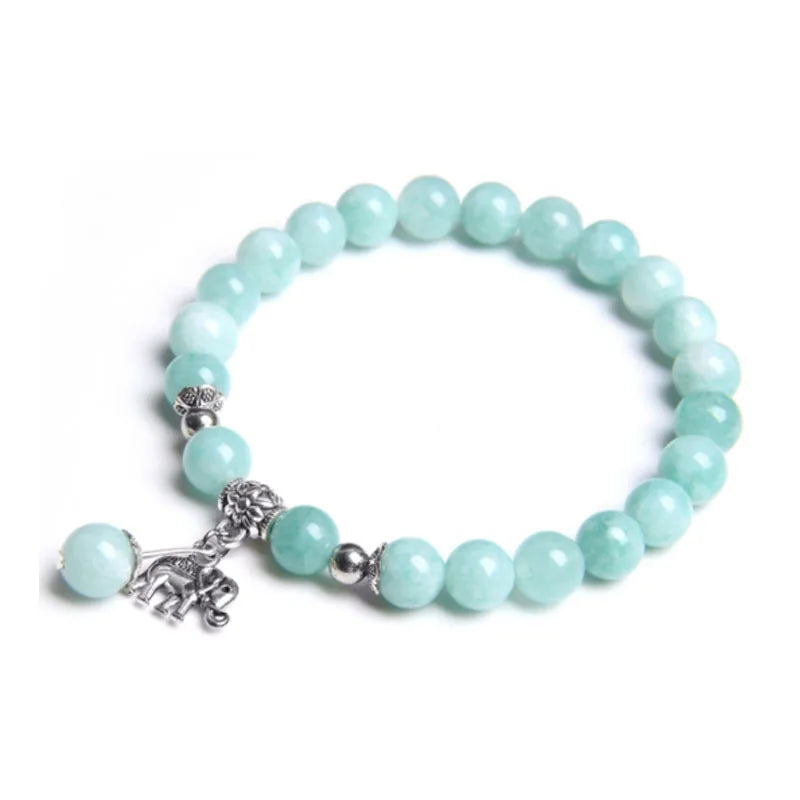 Random 8MM High Quality Turquoise Gemstone Round Beads Energy Healing Stretch Bracelets with Elephant for Women Girl Party Wear
