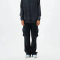 Drawstring Wide Leg Pants With 6 Pockets Vintage Retro Wash Sweatpants Men's Casual Cargo Pants