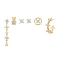 SP Dainty New Fashion Zircon Jewelry Long Link Blue Flower Stud Earrings Sets for Women