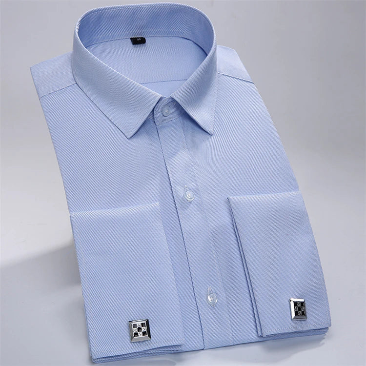 French Business Long Sleeve Shirt Men Fashion Cufflinks White Collar Shirt Loose Large Size Men's Wear