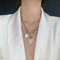 Pearl Layered Necklace Paper Clip Chain Choker Necklace OT Clasp Multilayer Necklace Fashion Accessories for Women and Girls MegaBDM