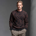 Men's Business Casual Jacquard Pattern Wool Blend Crew Neck Sweater Stylish Design Unique Leopard Print Decoration ODM Supply