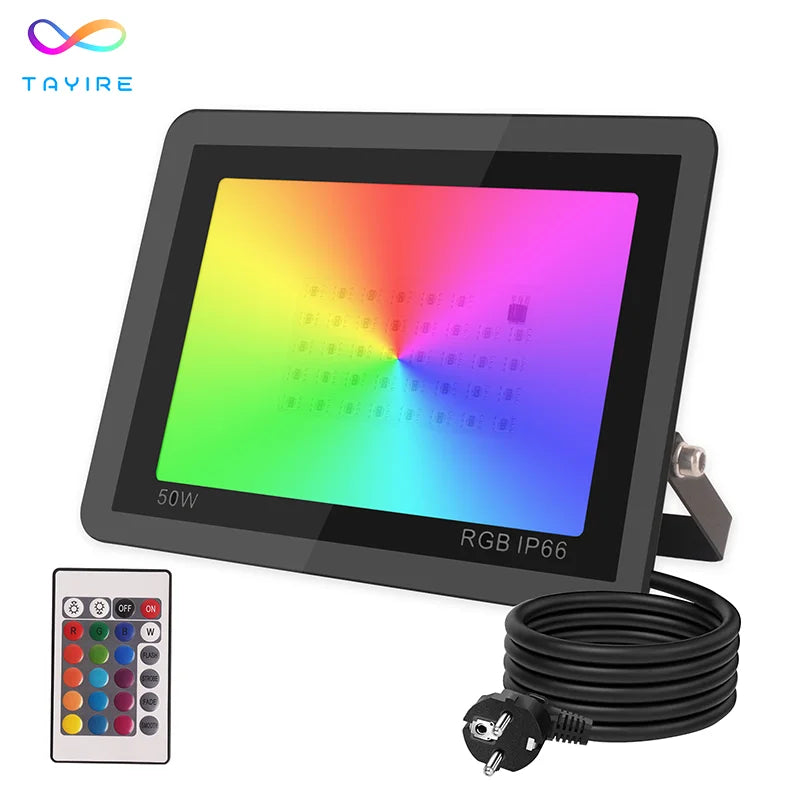 RGB LED Floodlight 50W 100W Color Changing Remote Control IP66 Waterproof Brightness Aluminum Flood Lights for DJ Wedding Events