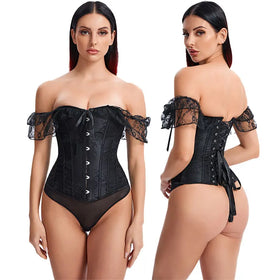 Gothic Style Sexy Corset Firm Control Waist Trainer with Lace-up Off-Shoulder Design