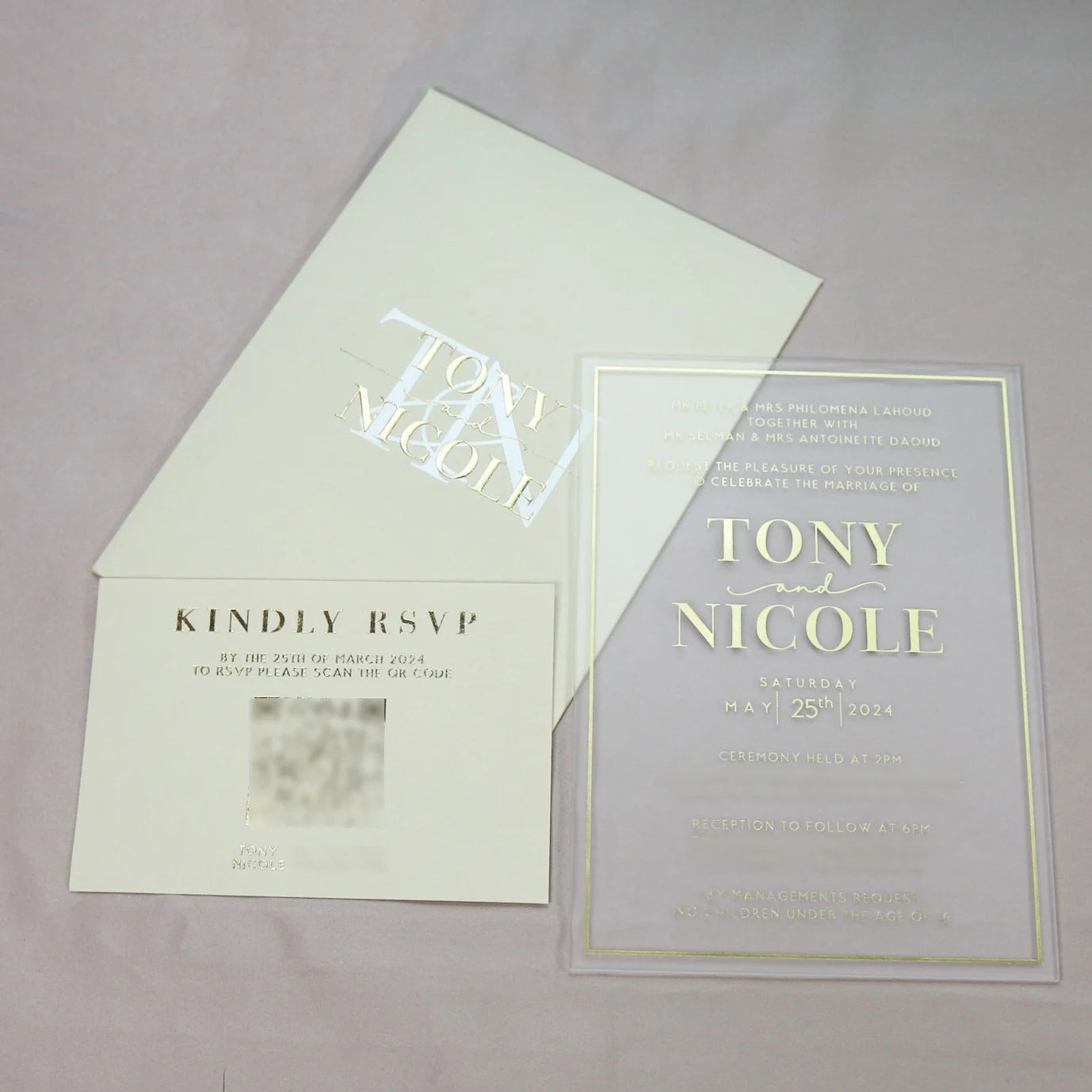 Frosted Acrylic Wedding Invitation Card with Envelope with Slot for the Rsvp Card in the Envelope